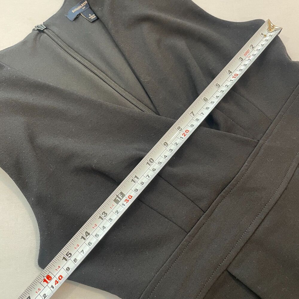 ~ Banana Republic 4 Dress Black Cocktail Sleeveless V Knee Midi Wrap S LBD - Picture 8 of 15
